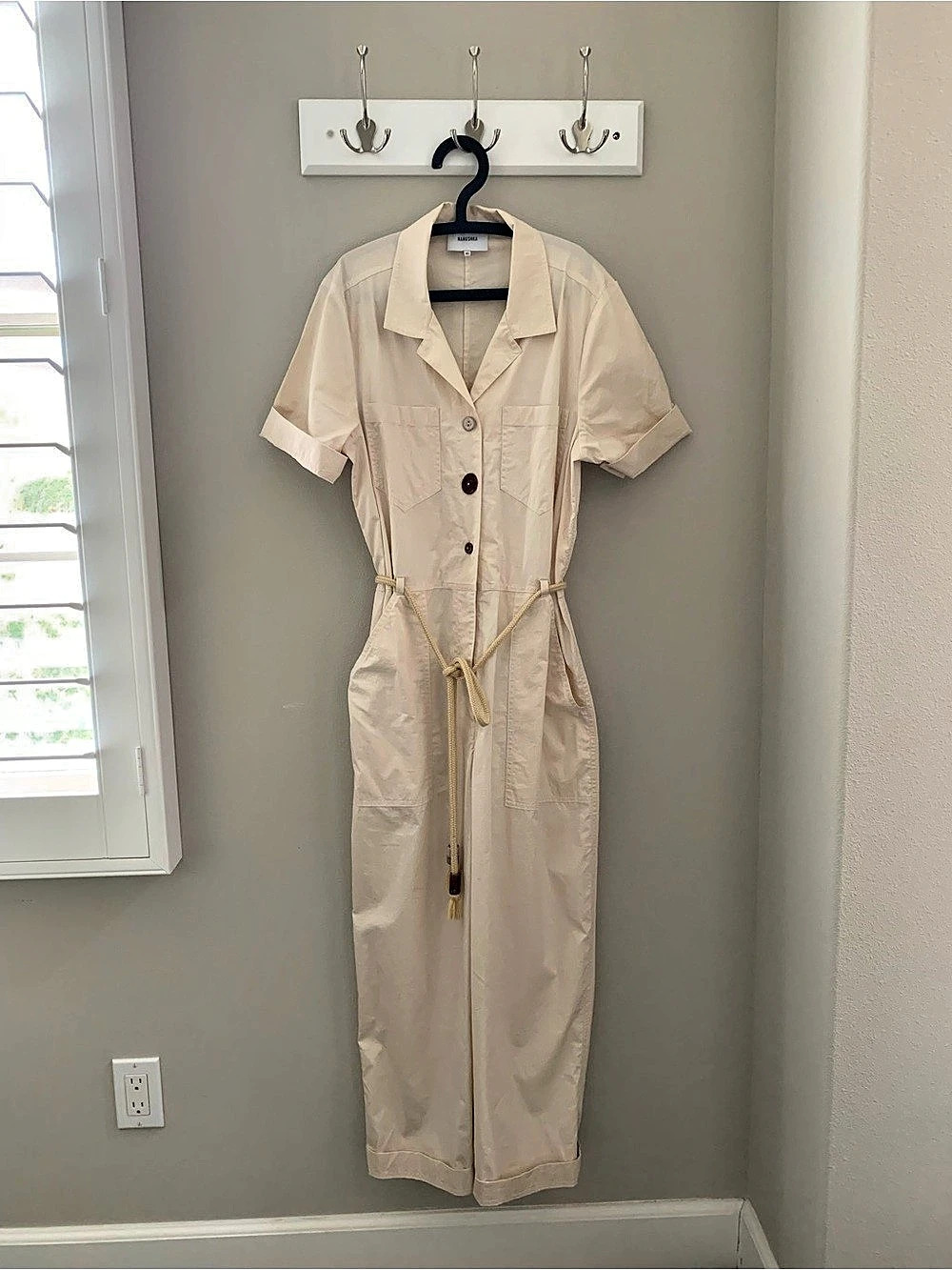 Nanushka Zuni Short-Sleeve Jumpsuit Cream XS